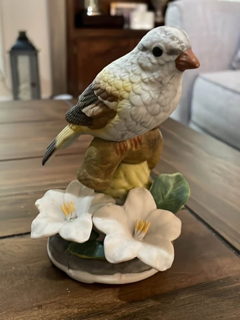 Vintage Bisque Porcelain Bird on Branch Musical Figurine